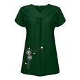thumbnail image 3 of QLEICOM Womens Summer Tops Oversized T-shirts Short Sleeve Print V-Neck Pleated Casual Loose Tunic Tank Tops Women Shirts Blouses Green L, 3 of 8