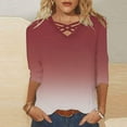 thumbnail image 2 of MaFYtyTPR Women 3/4 Sleeves Casual Shirts Fashi Pullover Loose V-Neck Tops Blouse 2025 Hot Blouses&Shirts ZA-Wine XL, 2 of 5