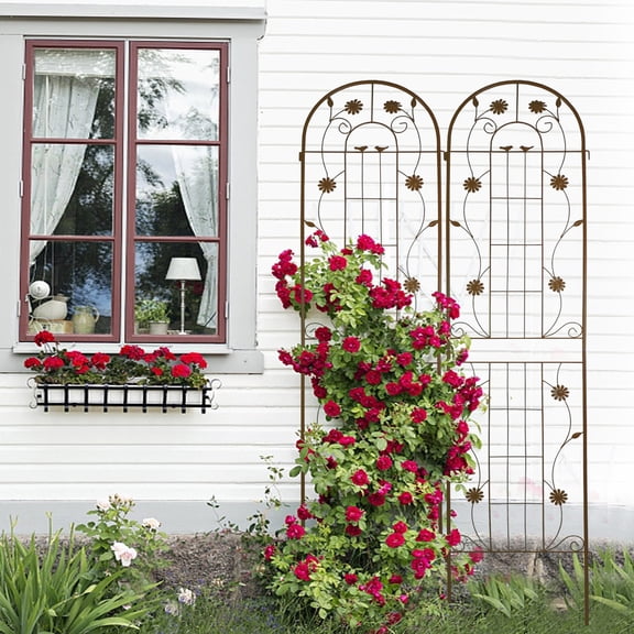 YIYADO 2-Pack 86.7" H x 19.7" W Metal Garden Trellis for Climbing Plants Outdoor Flower Support Brown