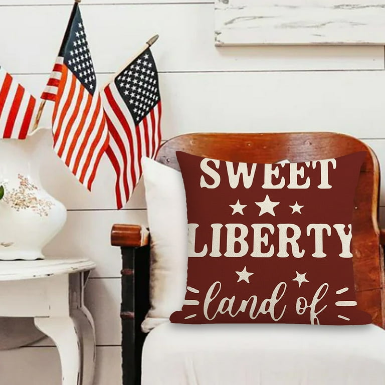 Wzzjkit 4th of July Pillow Covers 18x18, Linen Flag Printed