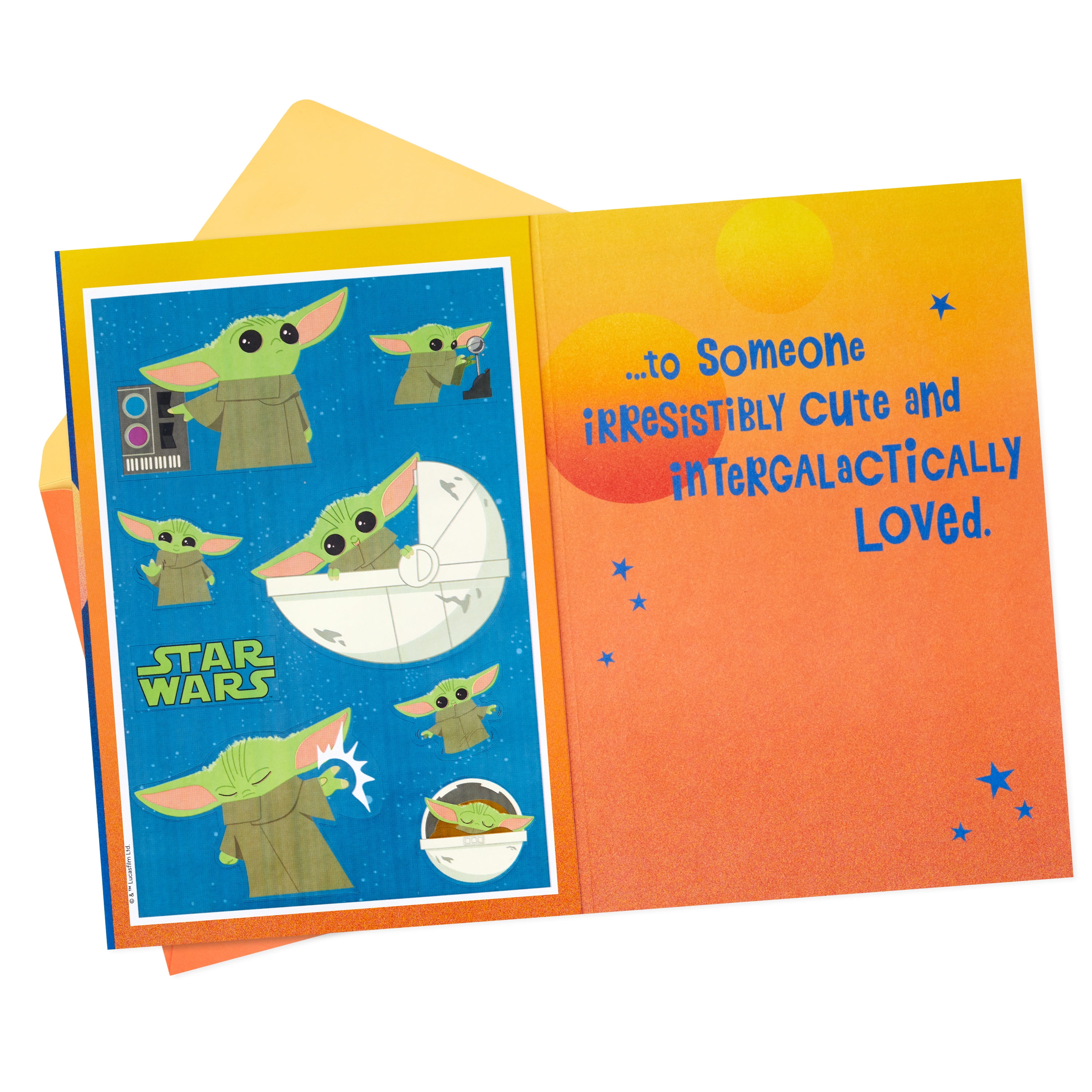 Hallmark Star Wars: the Mandalorian Grogu Birthday Greeting Card with Stickers (Cute and Loved)