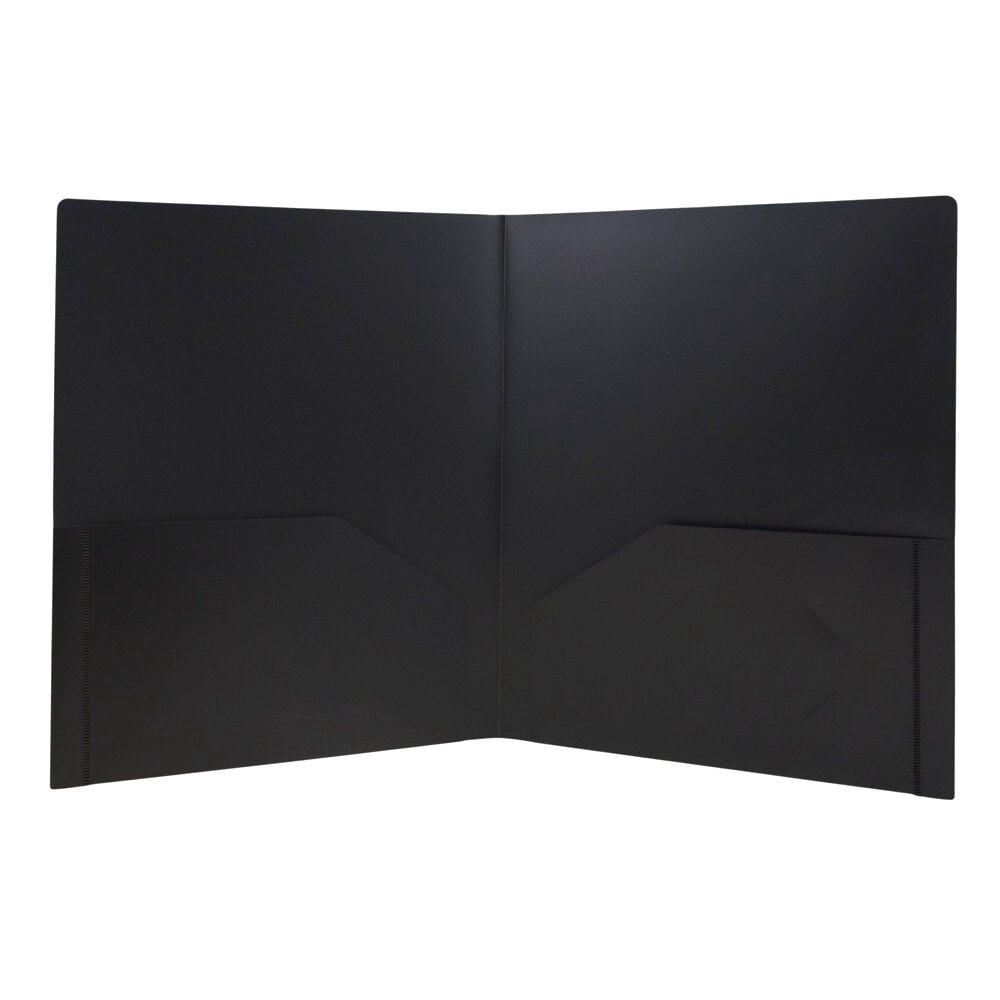 JAM Paper Heavy Duty Plastic 2 Pocket Extra Tough School Folders, Black, Bulk 144/Box