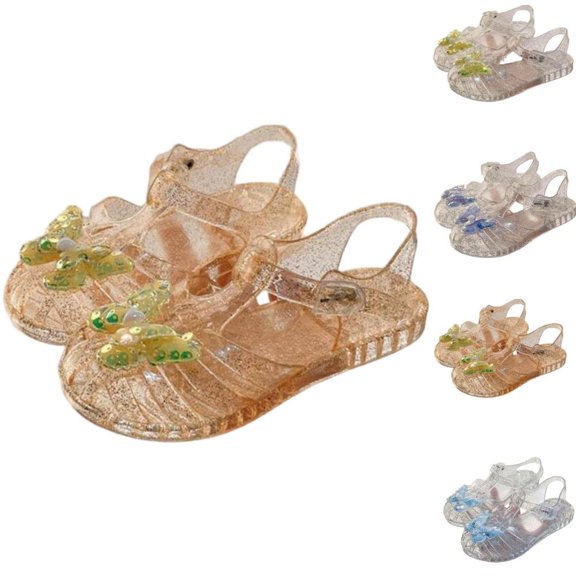 Bxsruta Girls Clear Jelly Sandals Toddler Little Kids Crystal Princess Bow Dress Shoes Casual Summer Beach Footwear