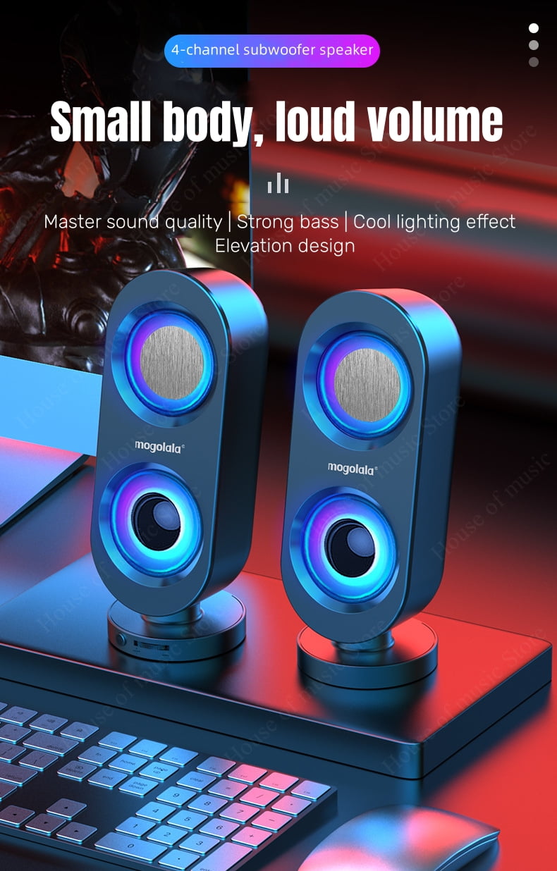 Computer Audio Home Desktop Notebook Speakers USB Wired Bluetooth Speakers Shocking Stereo RGB Color Atmosphere Lighting Effect(Black)