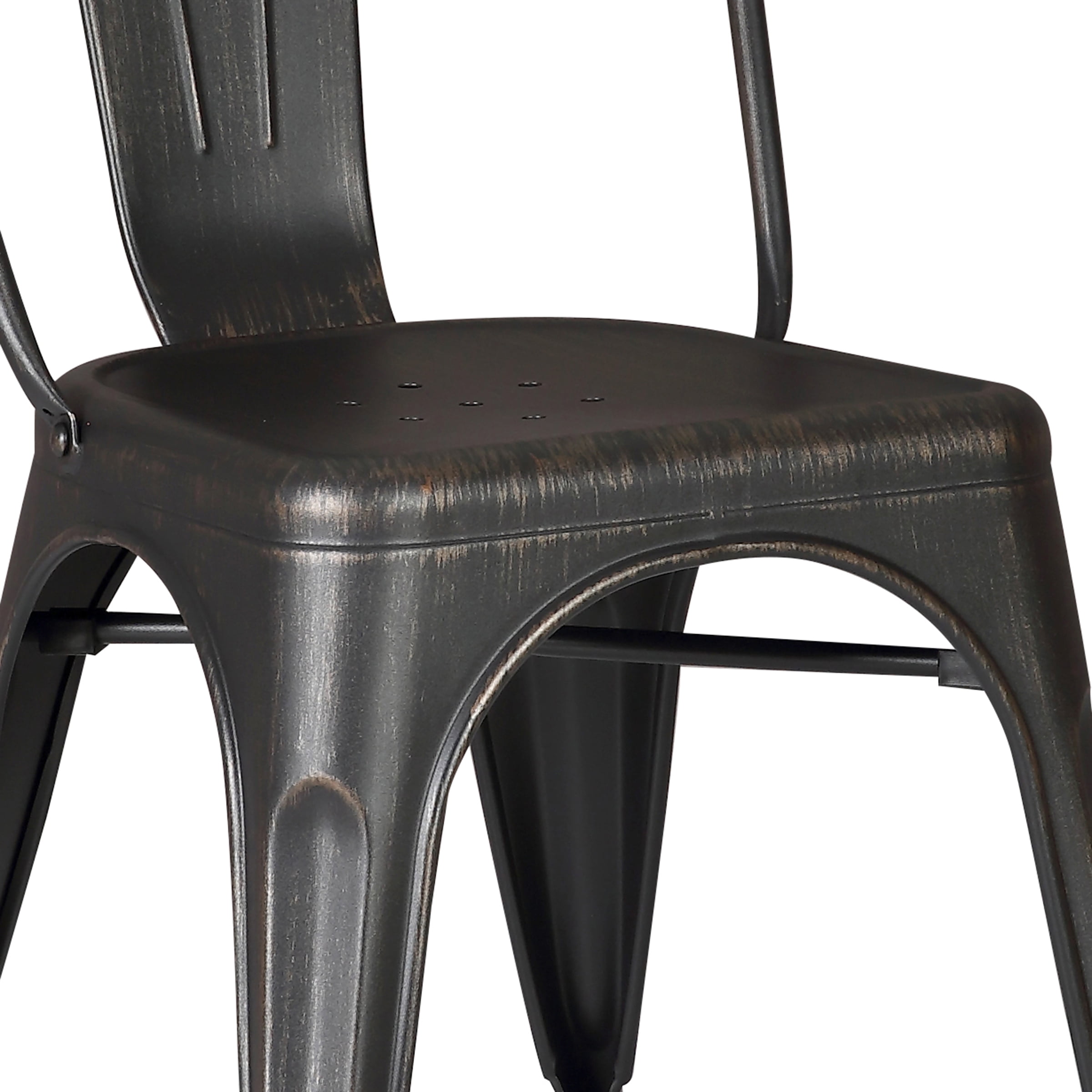 Modern Distressed Black Metal Dining Room Kitchen Bar Chair. 18 inch seat Height, Set of 2
