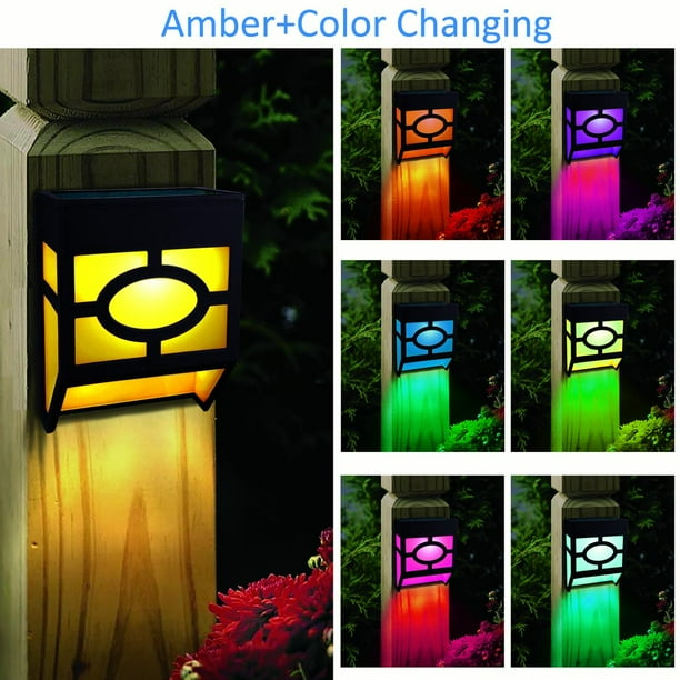 Kanstar Pack Of 4 Solar Powered Color Changing Mount Light Outdoor Landscape Garden Yard Fence Amber Walmart Com Walmart Com
