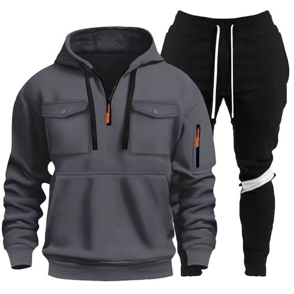 SGMVNU Sweatsuits for Men 2 Piece Winter Men's Pocket Half Zip Casual Hoodie Sweatshirt Suit Sweatpants Set Tracksuit(Dark Gray, 2XL)