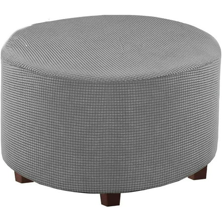 Round Ottoman Cover Stretch Pure Color, Oversized Round Ottoman Covers