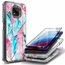 Nagebee Case for Motorola Moto G Power 2021 with Tempered Glass Screen Protector (Full Coverage), Glossy Stylish Finish, Shockproof Protective Hybrid Bumper Case (Marble Series Pink/Blue)