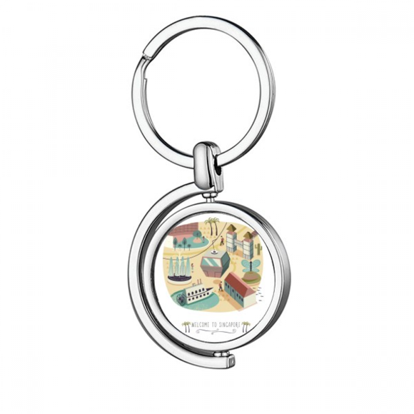 Singapore Theme Park Cable Car Rotating Keychain Metal Keyring Holder