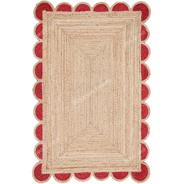 Scalloped Jute Rug (Red, 5x7 ft)