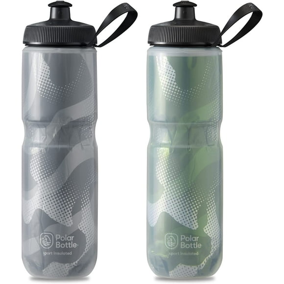 Polar Bottle Sport Lot de 2 bouteilles d'eau isolées – Sans BPA, bouteille de sport et de vélo avec poignée (24 oz, charbon de bois