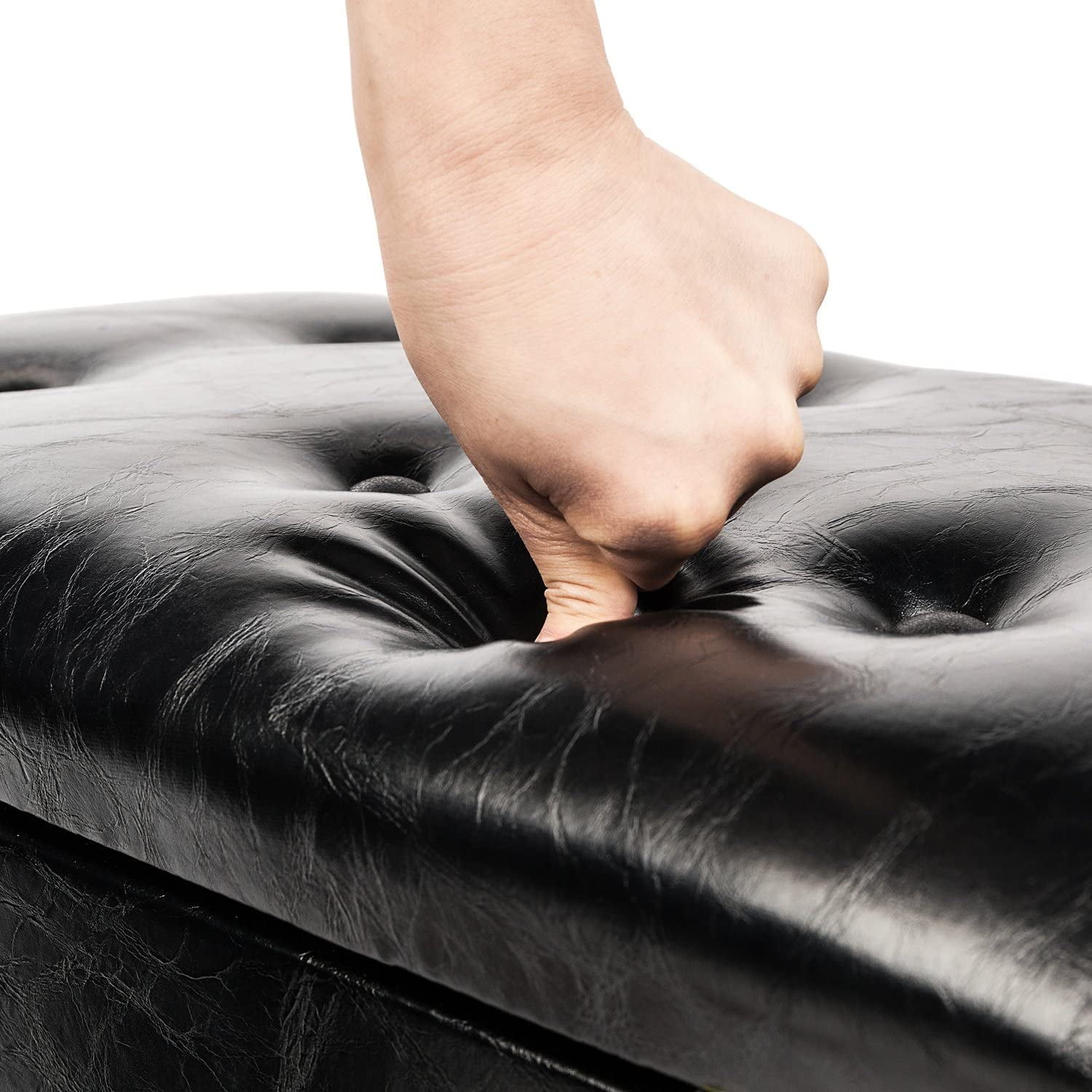 Bonnlo Adjustable Wooden Piano  Stool PU Leather Padded Seat with Music Storage Compartment, Black
