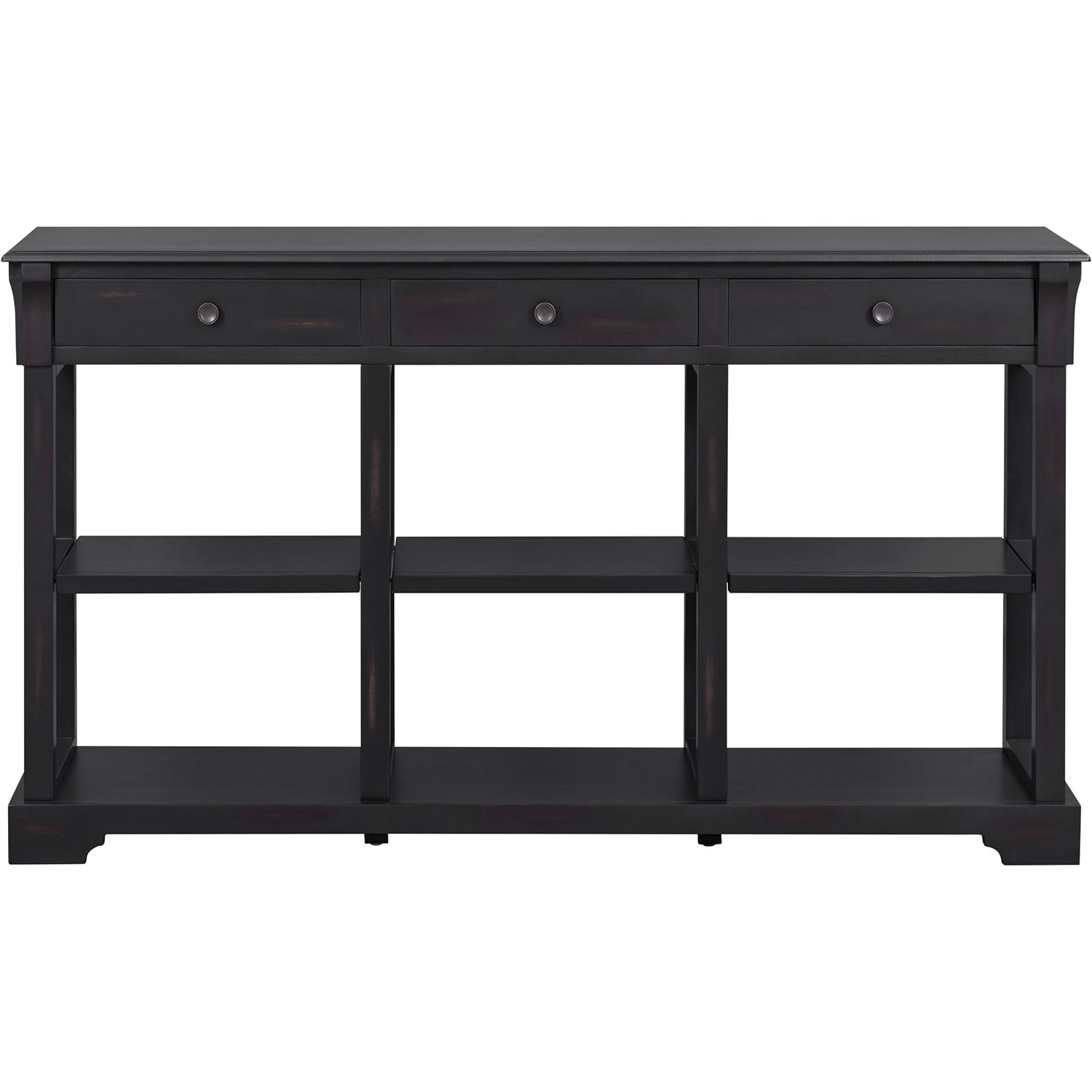 Kadyn Retro Console Table, Solid Wood Sofa Table with Open Shelves and Drawers, Modern Sideboard Console Table for Living Room, Espresso Kadyn Retro Console Table, Solid Wood Sofa Table with Open Shelves and Drawers, Modern Sideboard Console Table for Living Room, Espresso