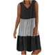 thumbnail image 2 of Abomasnow - Vestido corto informal de talla grande para mujer, de verano, holgado, a la moda, con cuello en V, rayas, lunares, manga corta, volantes, dobladillo escalonado, de lino, para playa y sol,, 2 of 7