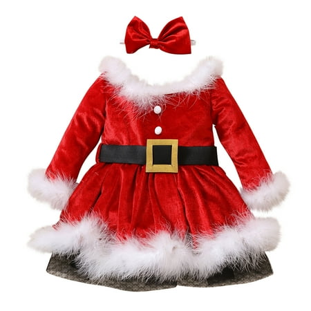 

ZCFZJW Holiday Deals! Toddler Baby Girl Christmas Dresses Santa Claus Red Princess Dress Long Sleeve Party Dress Red Xmas Outfits with Headwear(Christmas#07 5-6 Years)