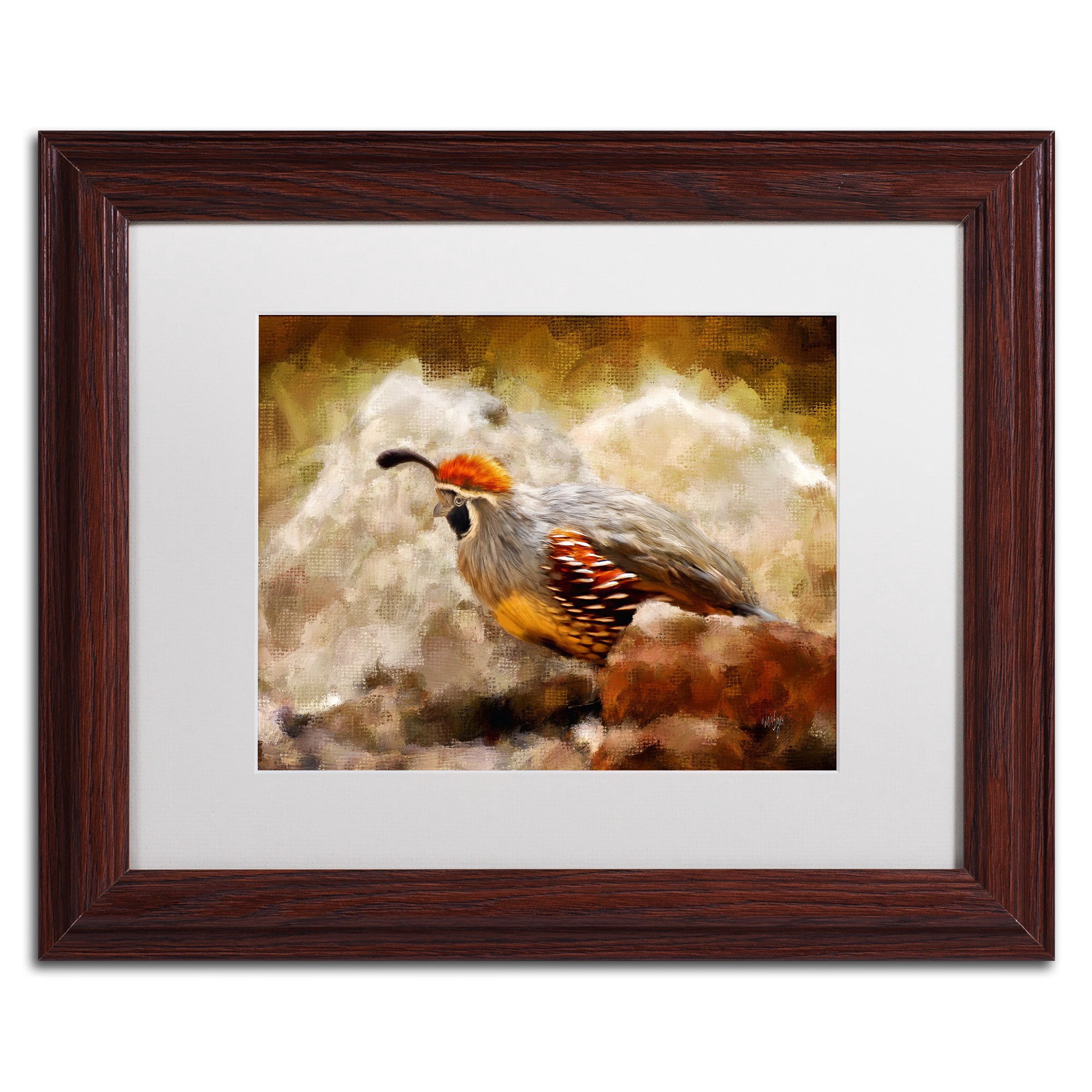 Trademark Fine Art "Hurrying Quail" Canvas Art by Lois Bryan White Matte, Wood Frame