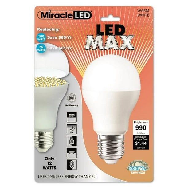 Miracle LED 605029 12 Watts (100 Watts) LED Ampoule Chaude 990 Lumens Blanc Chaud