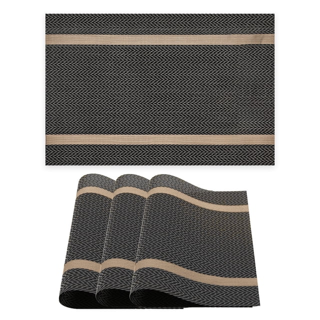 Un juego de 4 manteles individuales lavables, manteles individuales de PVC resistentes al calor y manteles individuales borrables, utilizados en la cocina y el comedor familiares (marrón).