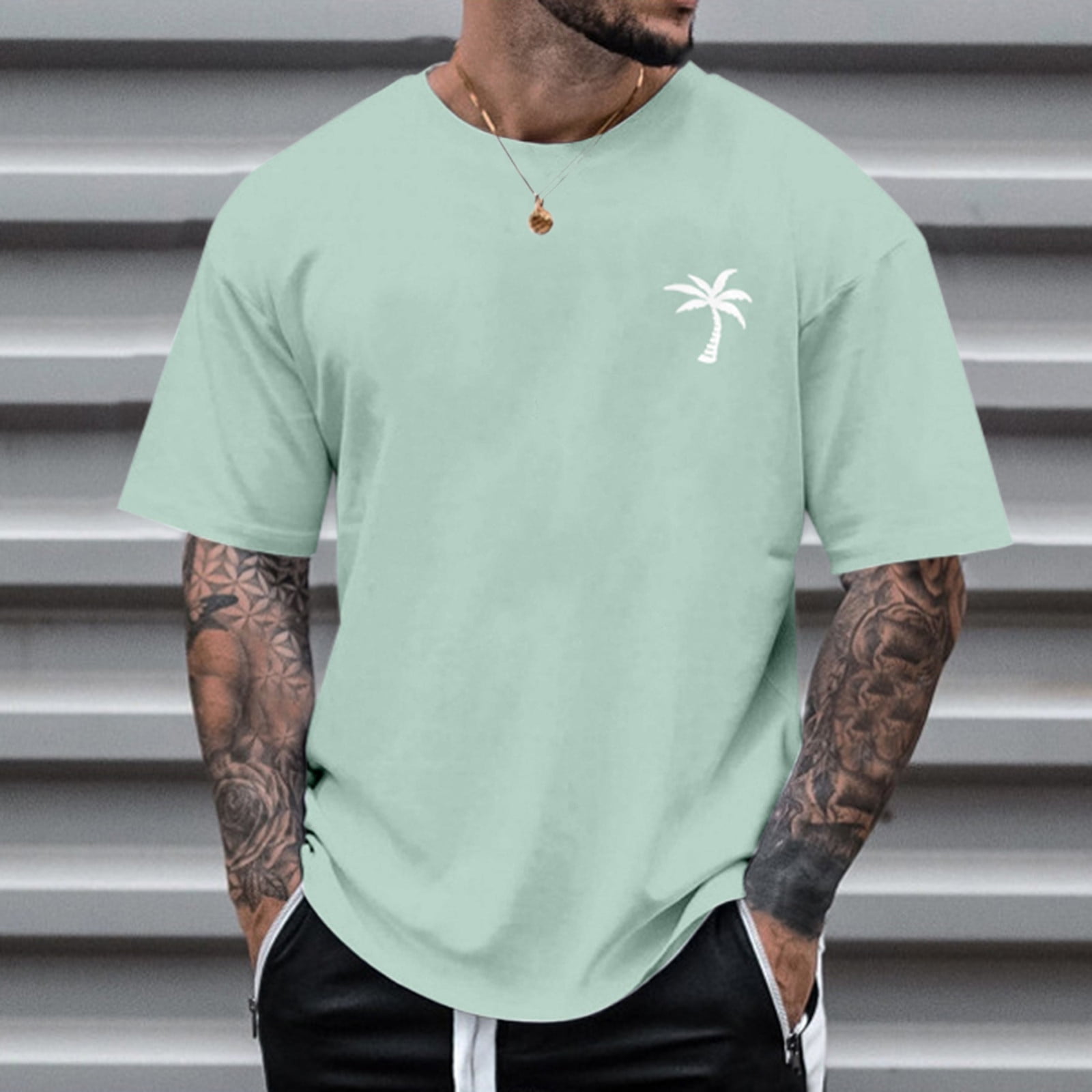 Gubotare Tshirts Shirts Men Mens Hipster Hop Over Graphic Longline T -Shirt,Mint Green L" -
