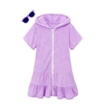 thumbnail image 1 of Cubretraje de baño para niña LUCKYGAL de toalla con cierre y color morado, talla 6-7, 1 of 6