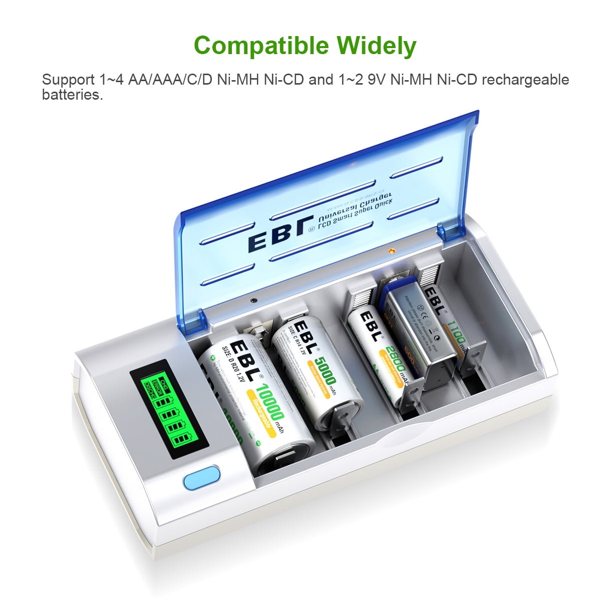 EBL AA Rechargeable Batteries (4-Pack), 2300mAh Double a Batteries with LCD Battery Charger