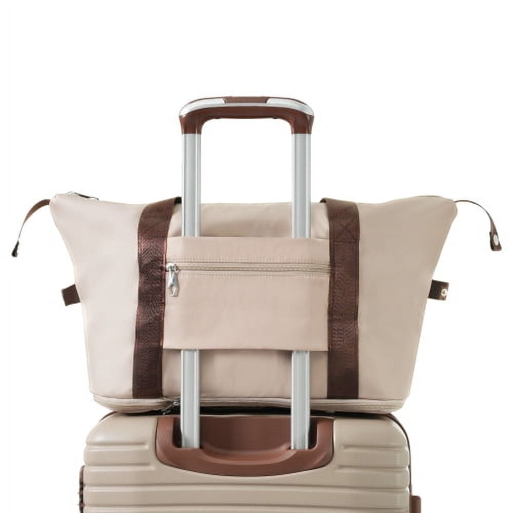 ACE-Travel,20" Carry on Luggage Sets(3PCS) Airline Approved with an Expandable Weekender Bag & a Toiletry Bag,Durable,Lightweight,ABS Hardshell Suitcases with TSA Lock,Wheels,TPE Elastic Handle(khaki)