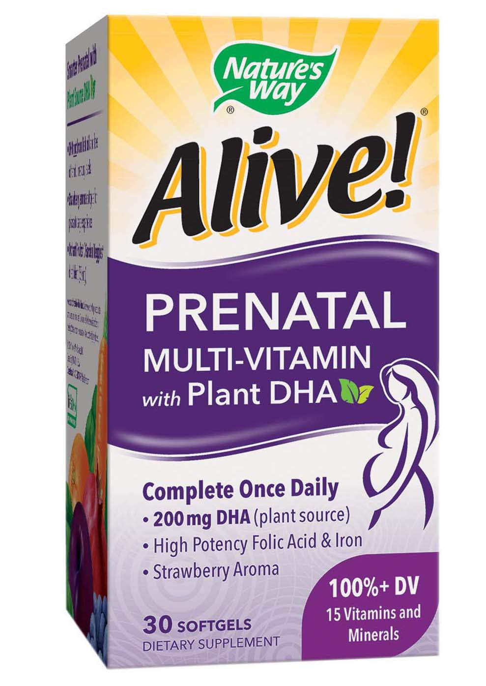 Alive! Prenatal Multivitamin with Plant DHA, Daily Dietary Supplement