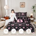 thumbnail image 3 of Manfei Black Pink Monogram Letter B Full Size Comforter Sets 3 Pieces for Girls Women,Kids Teens Shabby Chic Ribbon Bow Knot Bedding Sets,Pink Reversible,Luxury Bedroom Decor, 3 of 6