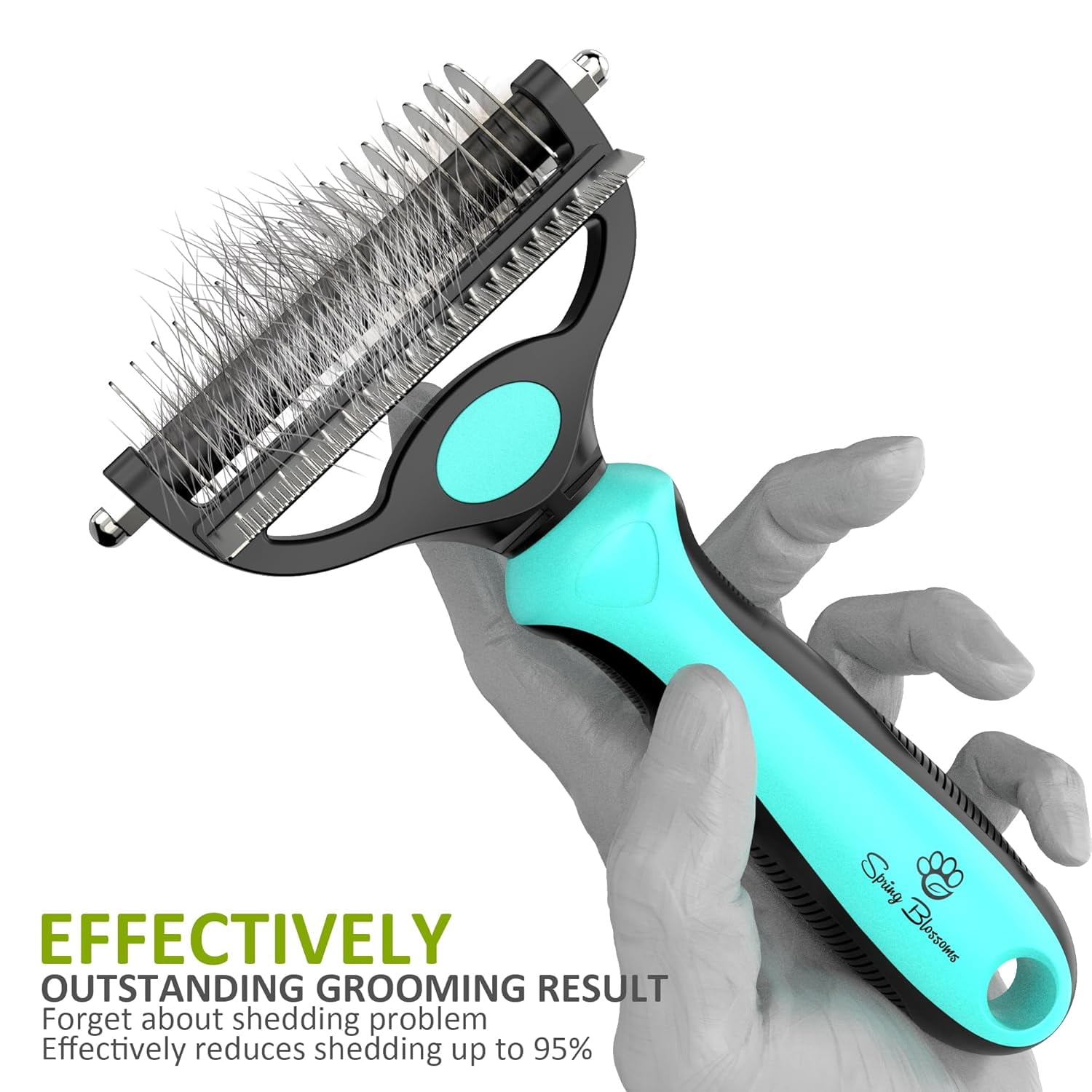 Spring Blossoms-2 in 1 Professional Grooming Rake for Cats & Dogs-Dematting Comb for Easy Mats & Tangles Removing,Hair Removal Cleaner for Pets(Cyan)