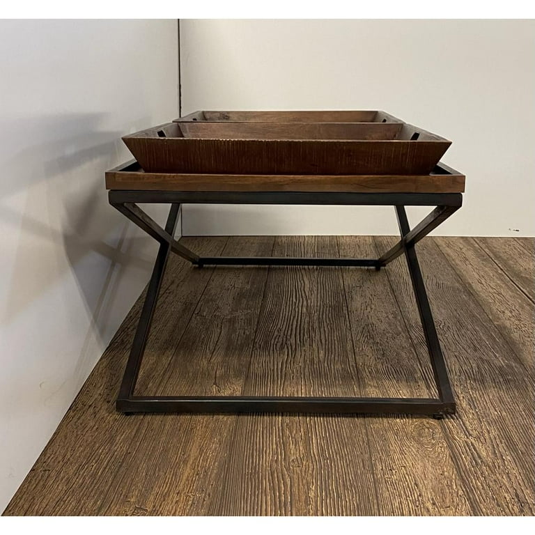 Modern Black Iron X Leg Wood Tray Coffee Table Modern Black Iron X Leg Wood Tray Coffee Table