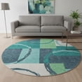 thumbnail image 2 of HomeRoots 675093 8 ft. Teal Ivory & Green Geometric Washable Round Area Rug with UV Protection, 2 of 9