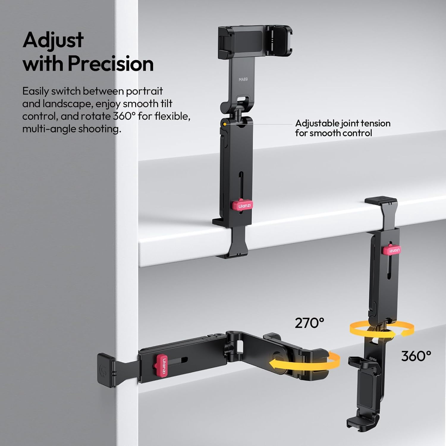 Ulanzi MA89 Foldable Airplane Phone Holder Mount 360°Rotation Tripod for Flying, Home,Office Travel