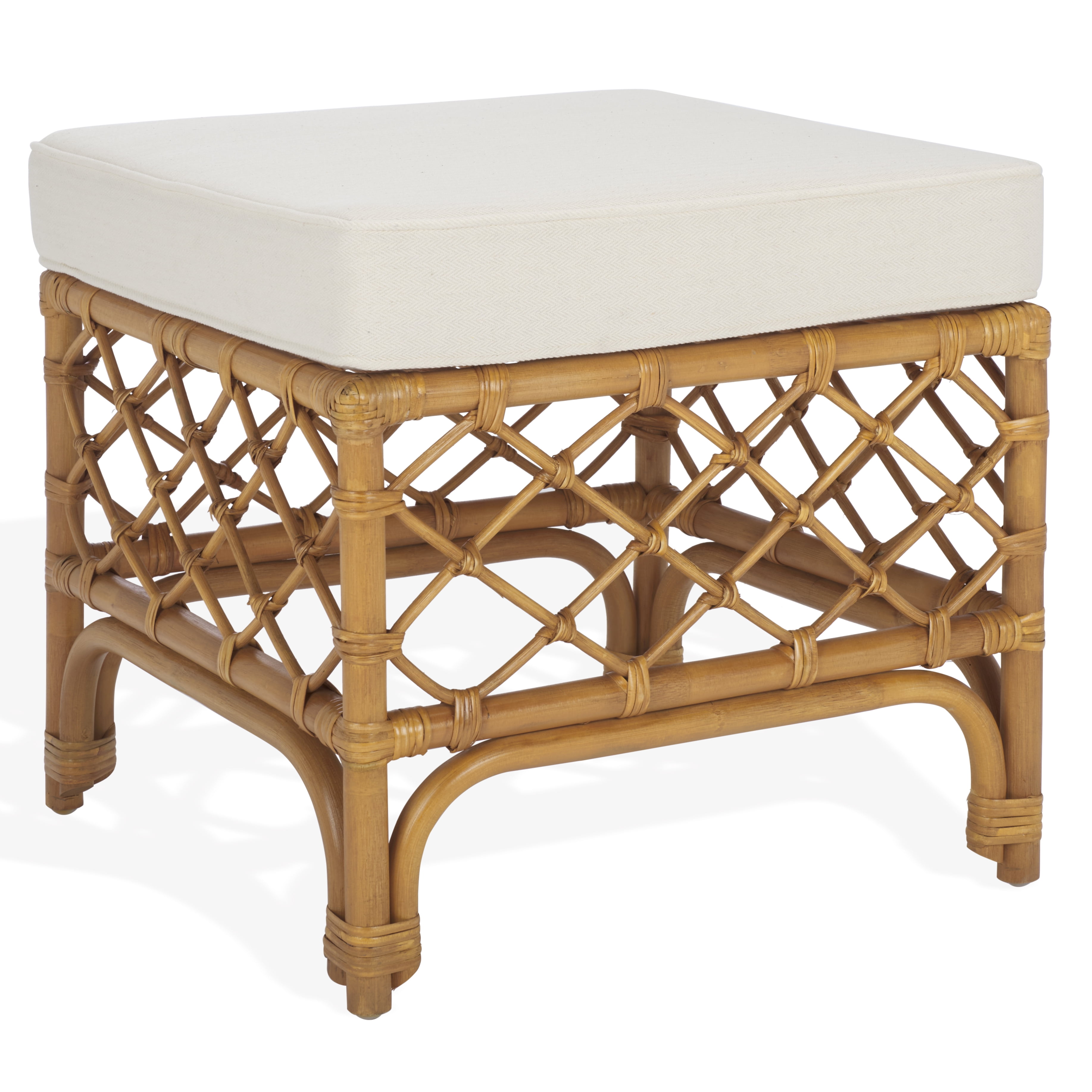 Safavieh Couture Cherilynn Rattan Pole Ottoman, Natural/White