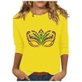 thumbnail image 2 of Cavosen Mardi Gras Womens Dressy Tops 3/4 Length Sleeves Holiday Carnival Crewneck Blouse Mask Graphic Print Shirts Festival Novelty Tops Casual Athletic T-Shirts Party Tuesday Yellow 2XL, 2 of 5