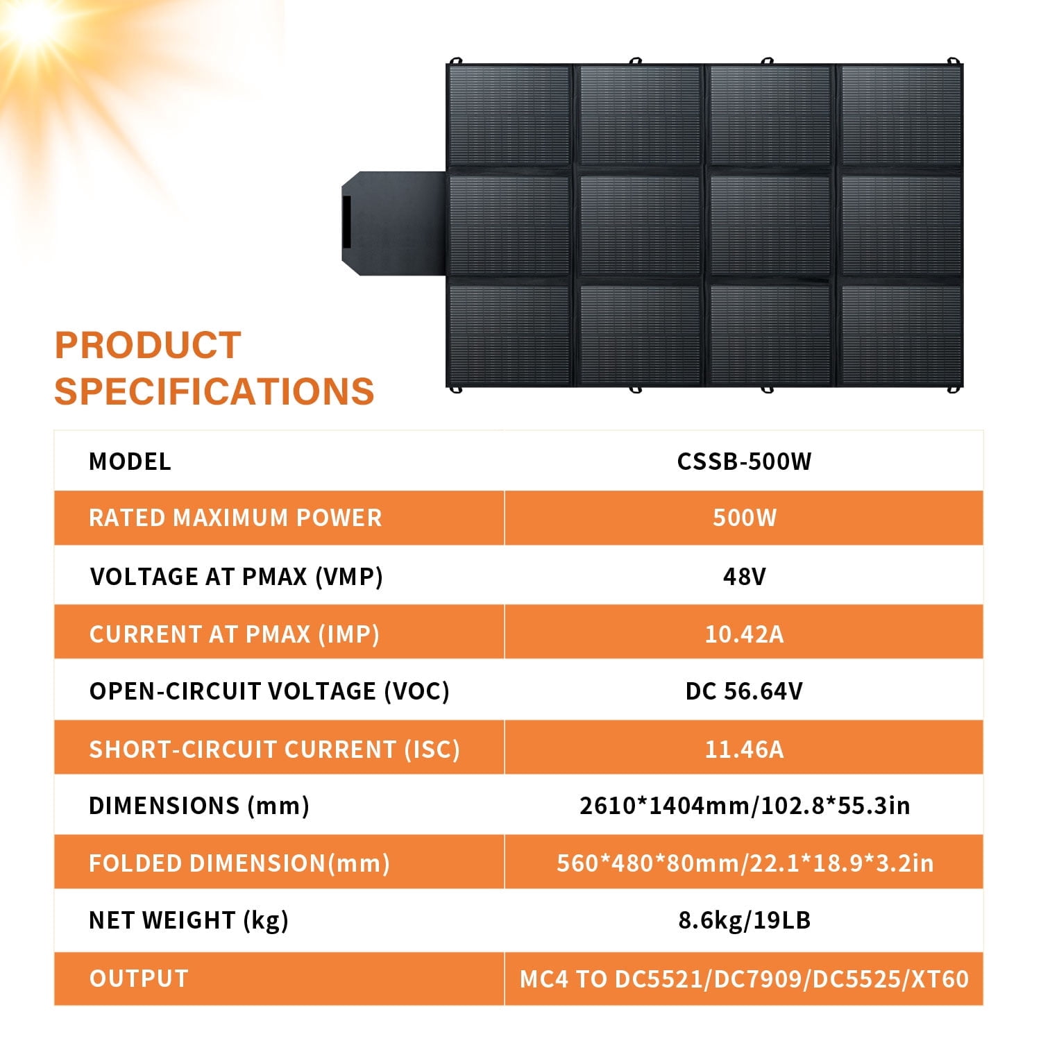SAGEPEAK 500W Foldable Solar Panel, 23% High Efficiency IP67 Waterproof Solar Charger for Power Station, RV, Camping