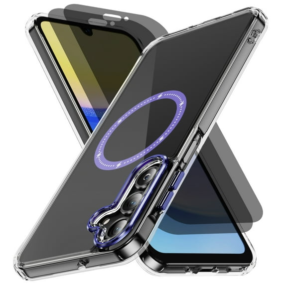 Hotpom Magnetic for Samsung Galaxy A16 5G Case with 2 Pack Privacy Screen Protector, Slim Shockproof with Anti-Fingerprint, Anti Yellowing Protective Clear Cell Phone Cover, Purple