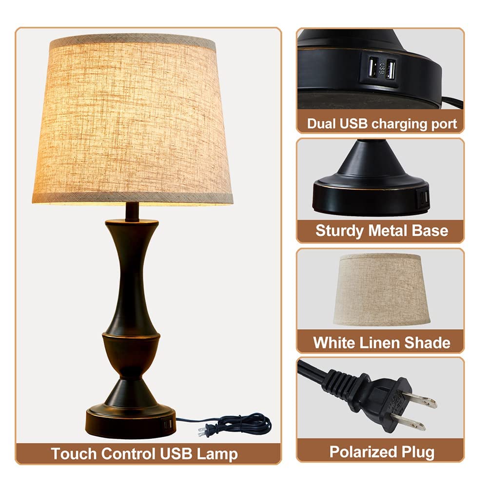 NATYSWAN 22" Touch Table Lamps Set of 2, Bedside Lamps with USB Ports photo 4