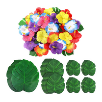Multicolor Tropical Luau Party Decorations with Artificial Palm Leaves for Beach Party & Hawaiian BBQ Birthday Table Decor (126pcs)