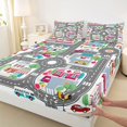 thumbnail image 4 of Manfei Town Houses Bed Sheets,Toy Cars Print Full Size Sheets,Gray,4-Piece,1 Flat Sheet, 1 Fitted Sheet and 2 Pillowcases, 4 of 6