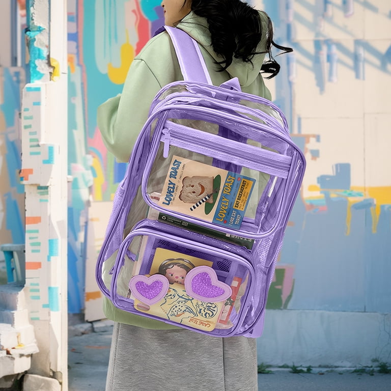 Clear Backpack with Heart Pattern and Mesh Pockets photo 6