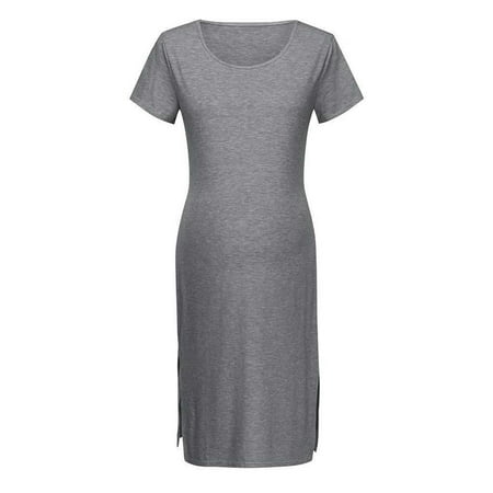 

Maternity Dresses For Women Maternity Clothes For Women Pregnant Women Clothes Sexy Short Sleeve Round Neck Middle Long Split Skirt Solid Color Knitted Maternity Dress