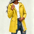 thumbnail image 2 of JULMCOMO Women's Rain Jacket Waterproof Drawstring Waist Hooded Rain Trench Coat Cargo Jacket Outdoor Windbreaker with Snap Pockets Yellow M, 2 of 7