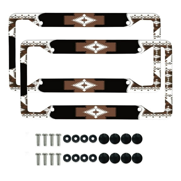 Renewold Southwest American Tribal Brown Black Car Frame License Plate Frames for SUV Truck Vans Sedans, Vanity Tag Frame for Men Women, 2 Pack