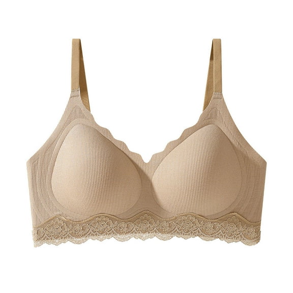 Lace Seamless Everyday Bras for Women, No Underwire Full Cup Brassiere, Comfortable Unlined Wirefree Bra
