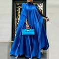 thumbnail image 5 of VONDA Women Elegant Long Bat Sleeve Stand Collar Evening Party Pleated Casual Solid Loose Long Dress, 5 of 5