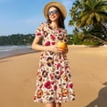 thumbnail image 4 of Picia Skull Retro record lips Pattern Women's Short Sleeve Summer Dress Pleated Loose Swing Knee Length Short Sleeve Swing Dresses, 4 of 6
