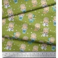 thumbnail image 2 of Soimoi Green Rayon Fabric Cute Girl & Dots Decor Fabric Printed Yard 56 Inch Wide, 2 of 3