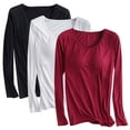 thumbnail image 2 of Sentmoon 3PCS Tshirts for Women with Built-In Bra Crew Neck Long Sleeve Fall Clothes Loose Solid Color Cute Outfits for Women Casual for Lounge at Home Wine L, 2 of 3