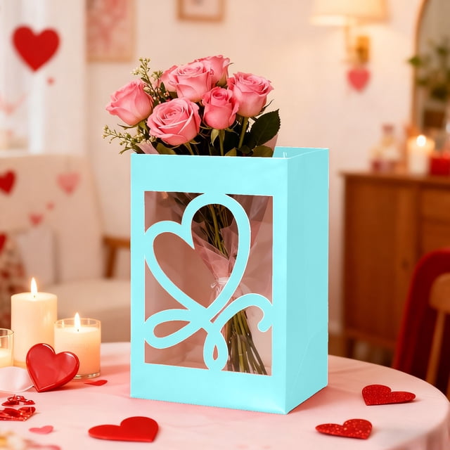 Day Gift For Girlfriend Flower Tote Bag Transparent Window Opening Gift Bag